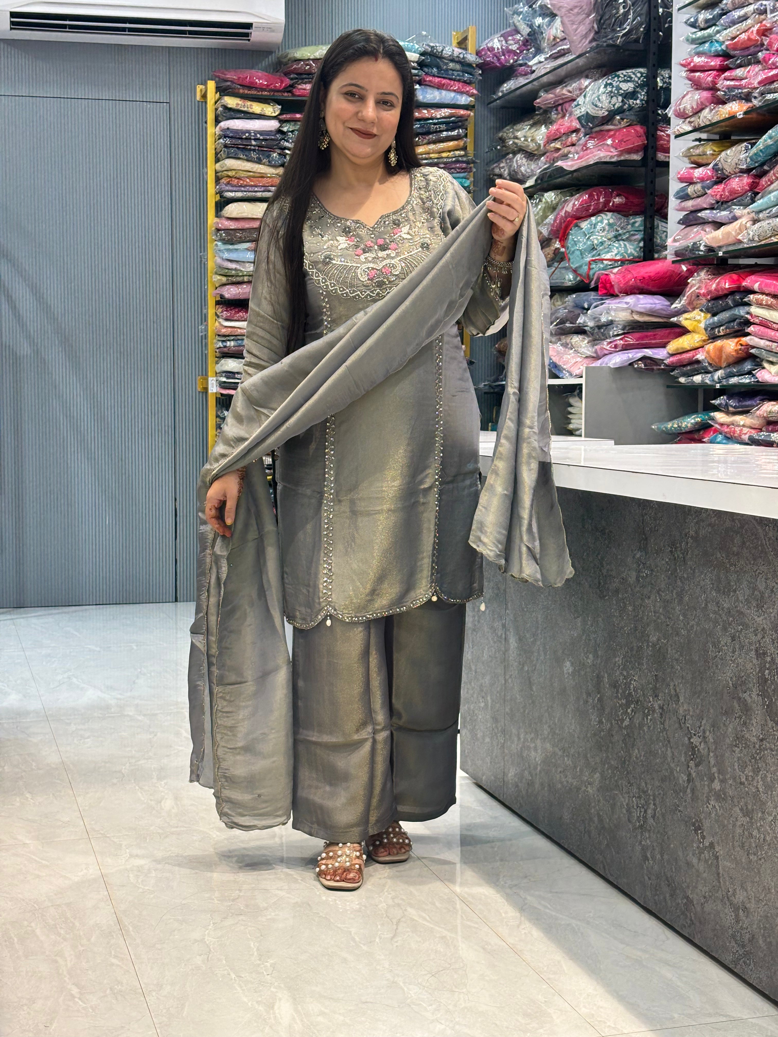 Shimmer Fabric Short Kurti Plazo