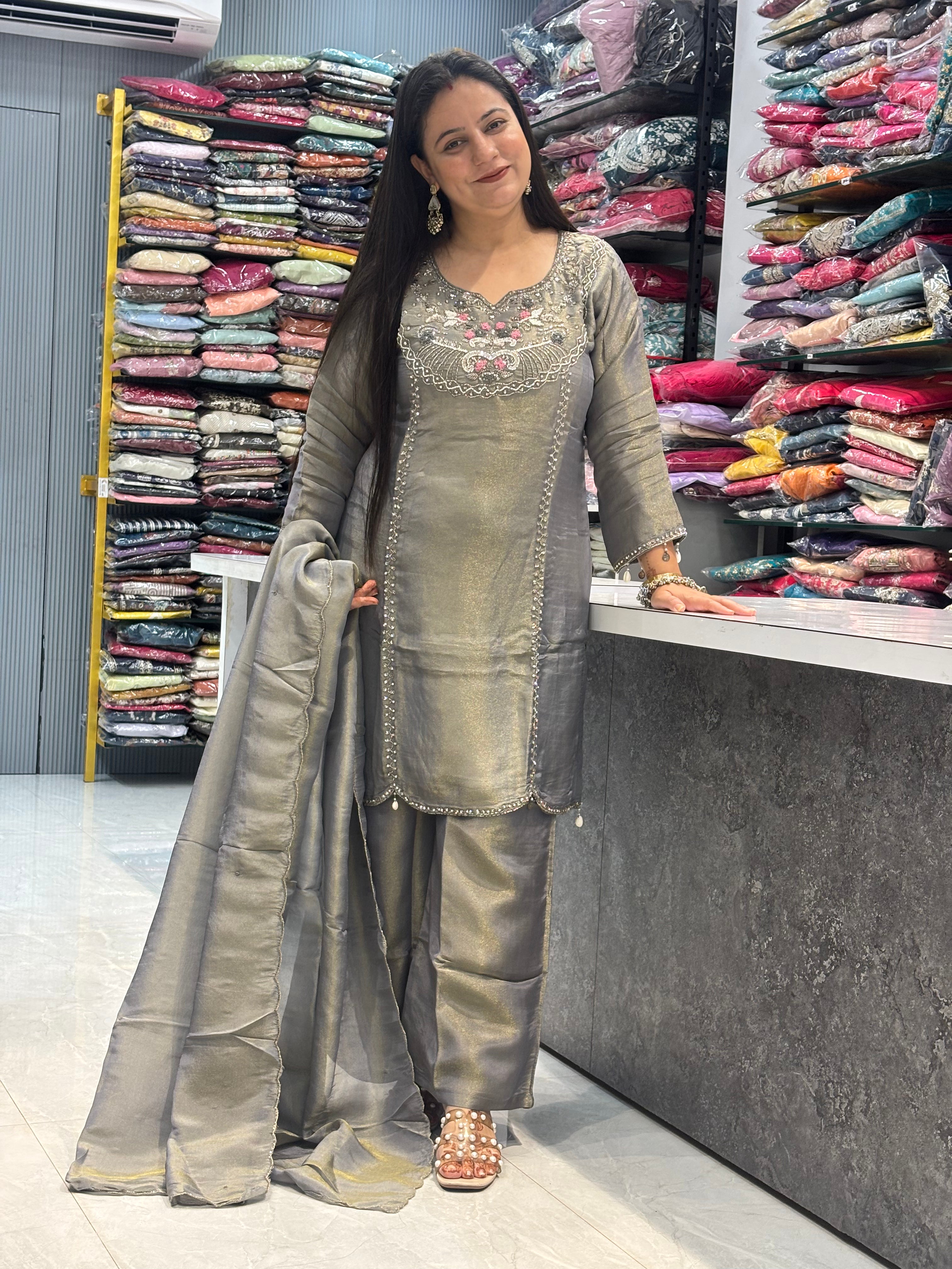 Shimmer Fabric Short Kurti Plazo