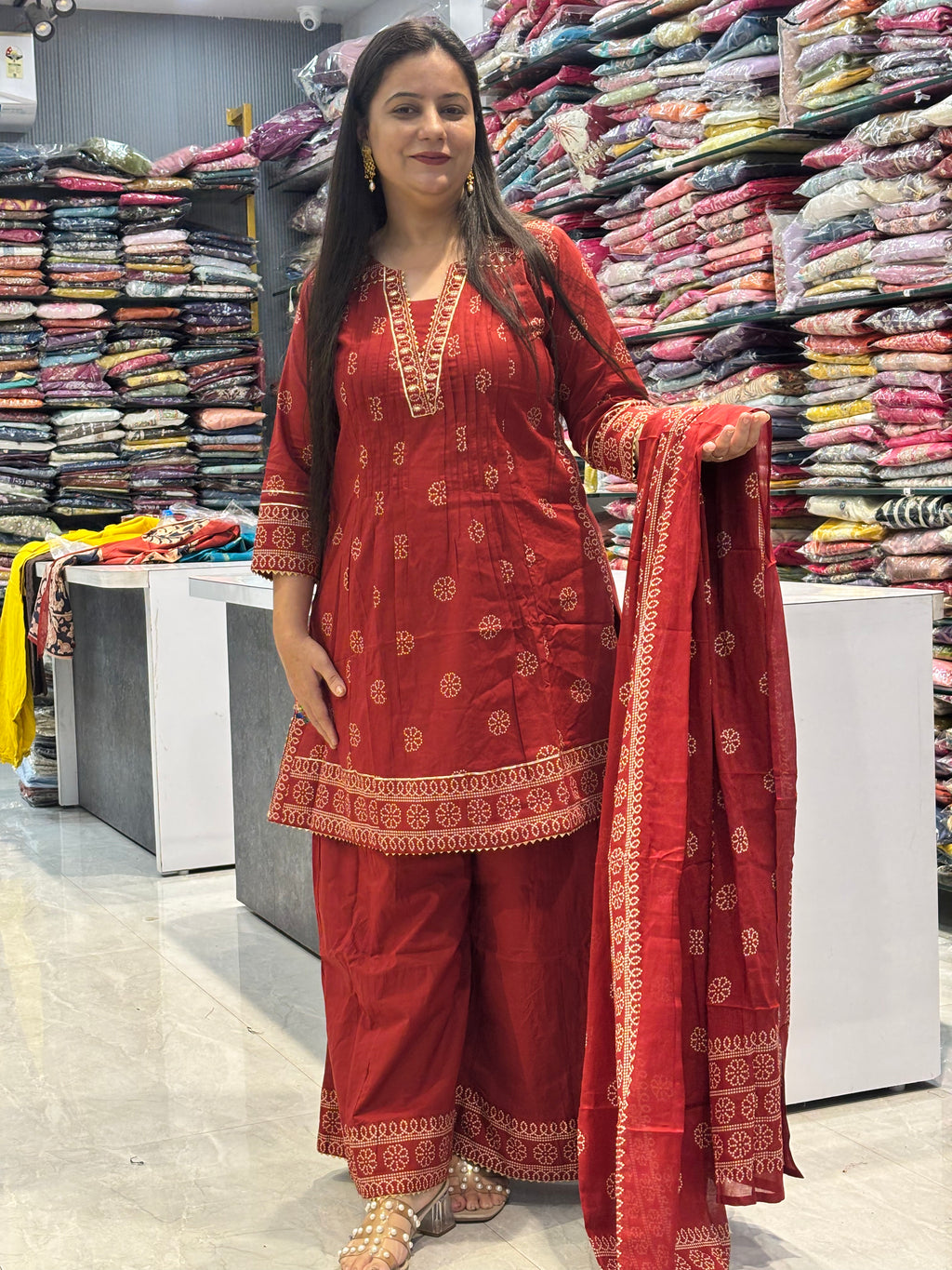 Cotton  Short Kurti Plazo Set