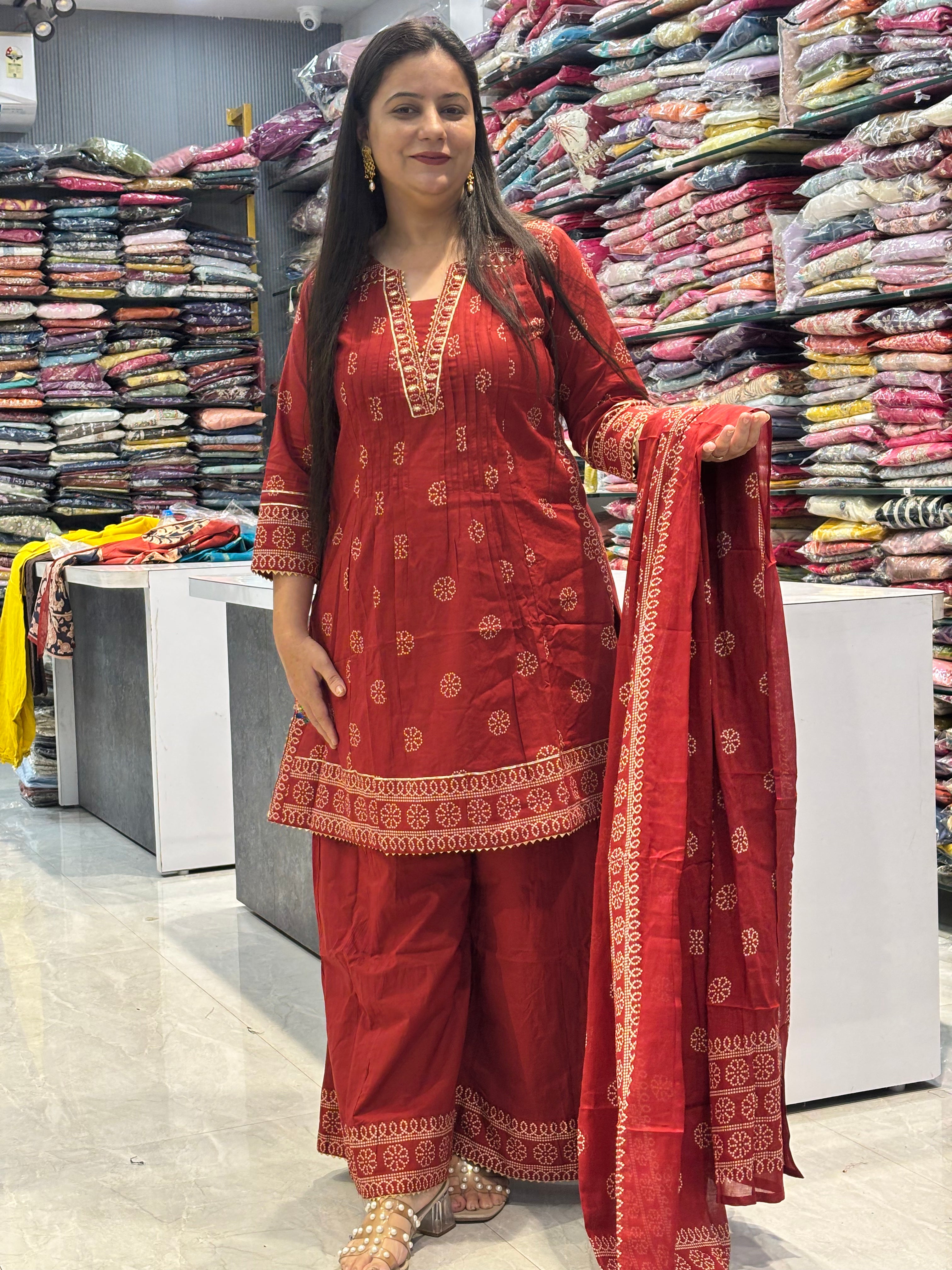 Cotton  Short Kurti Plazo Set