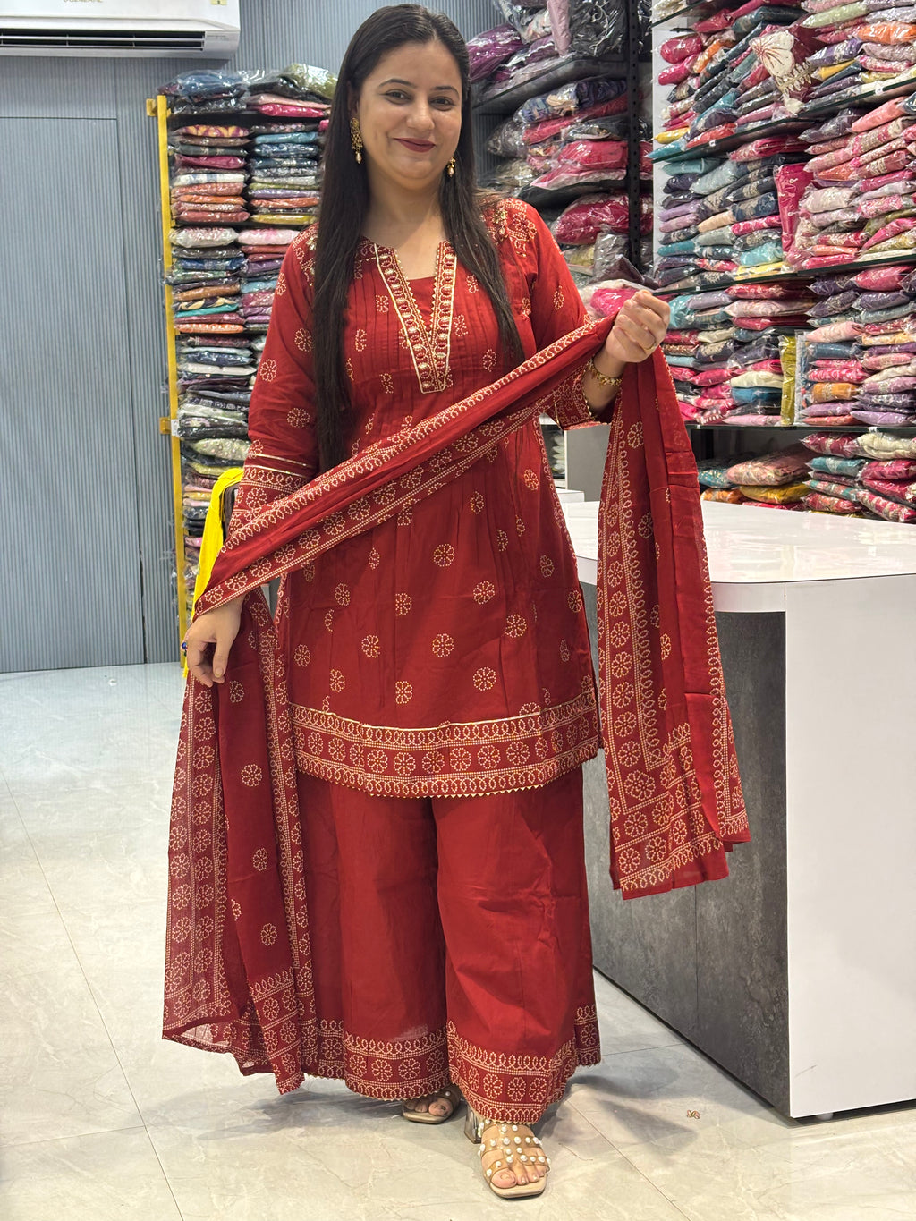 Cotton  Short Kurti Plazo Set