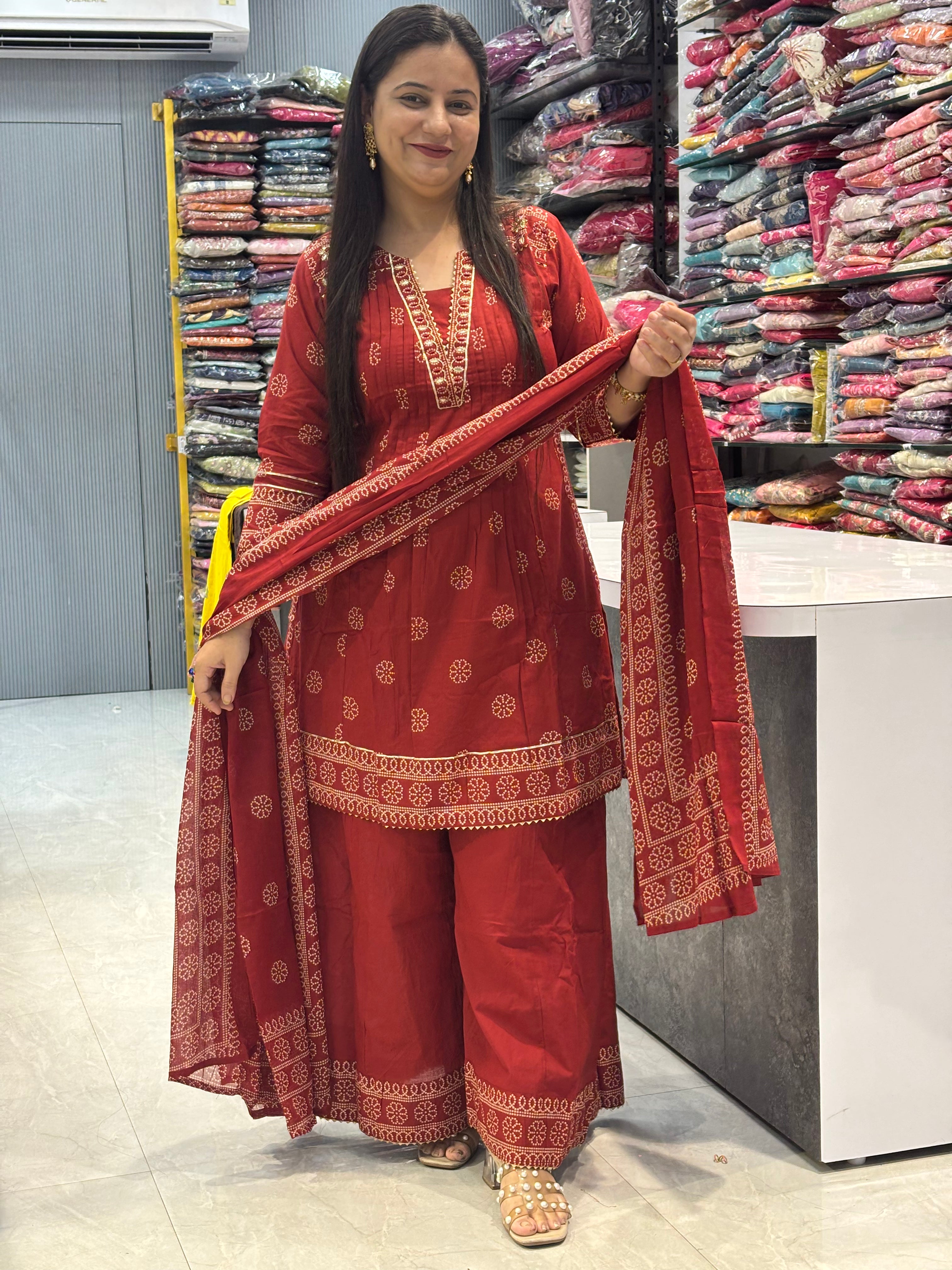 Cotton  Short Kurti Plazo Set