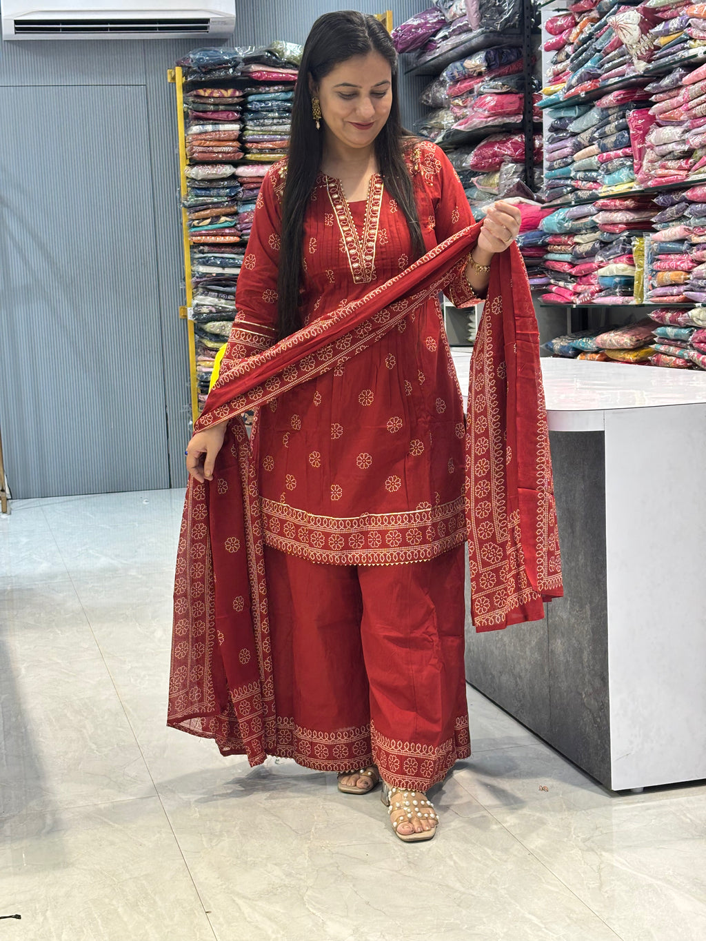 Cotton  Short Kurti Plazo Set