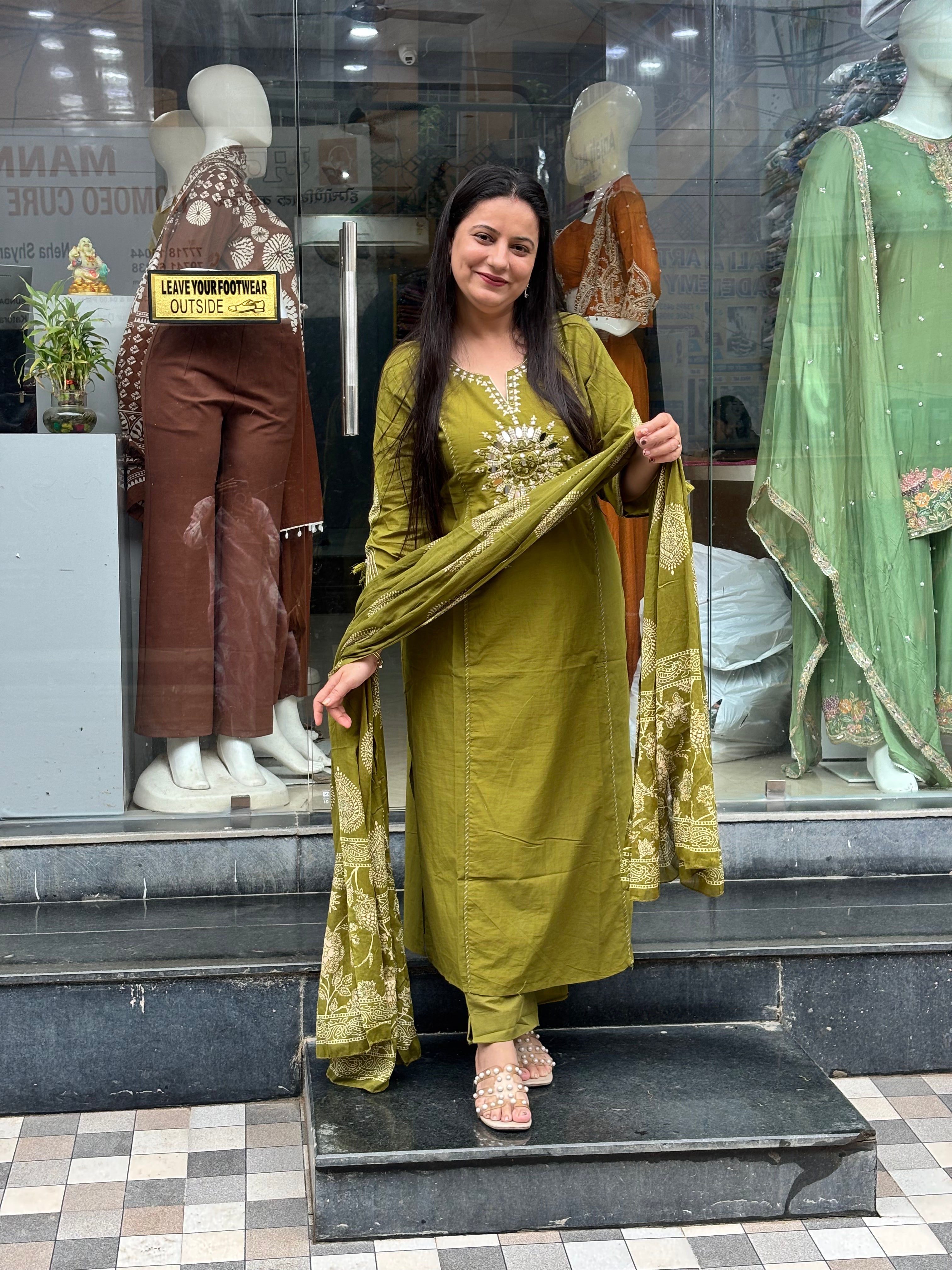 Pure Cotton Suit With Mirror Work