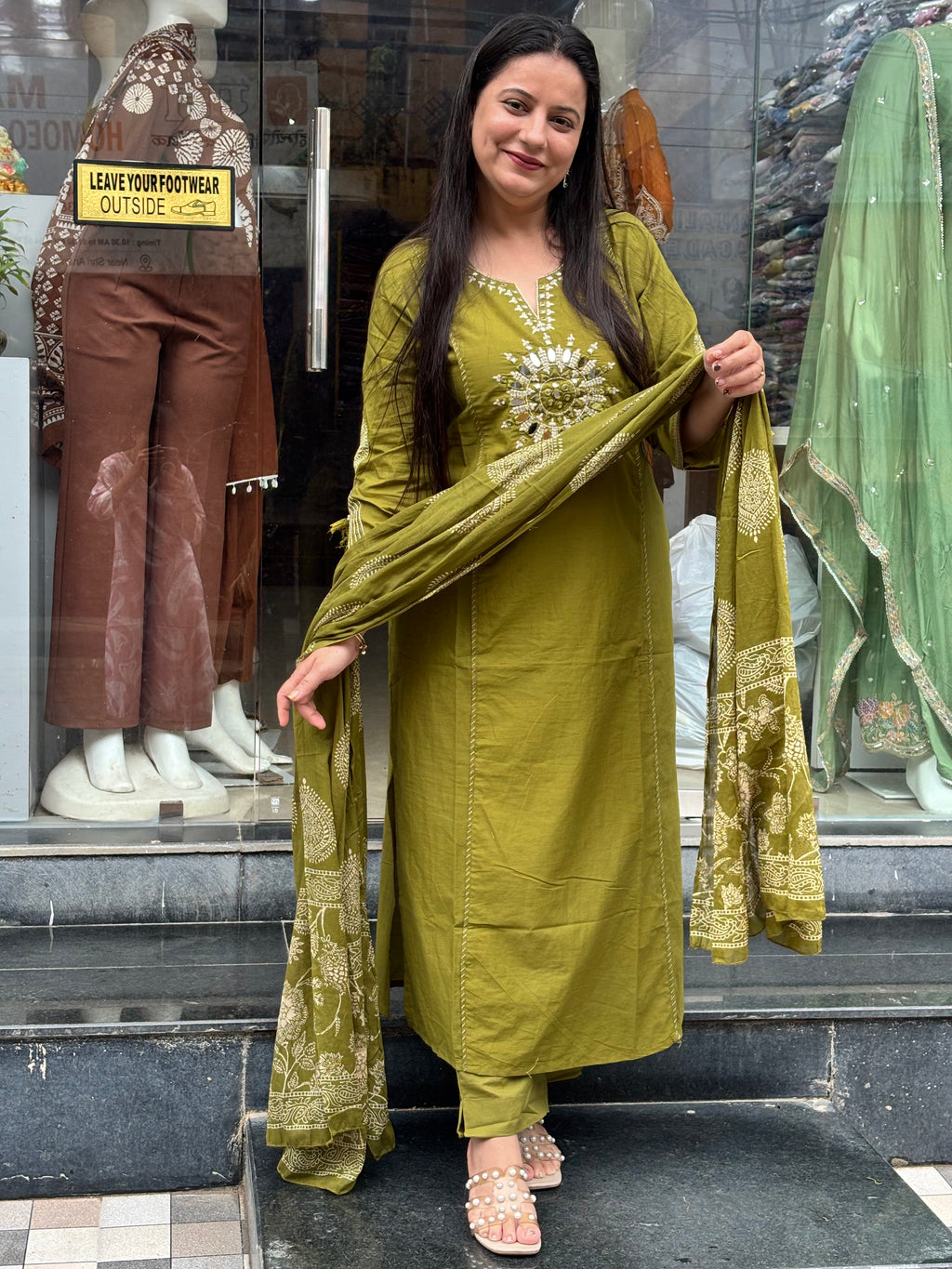 Pure Cotton Suit With Mirror Work