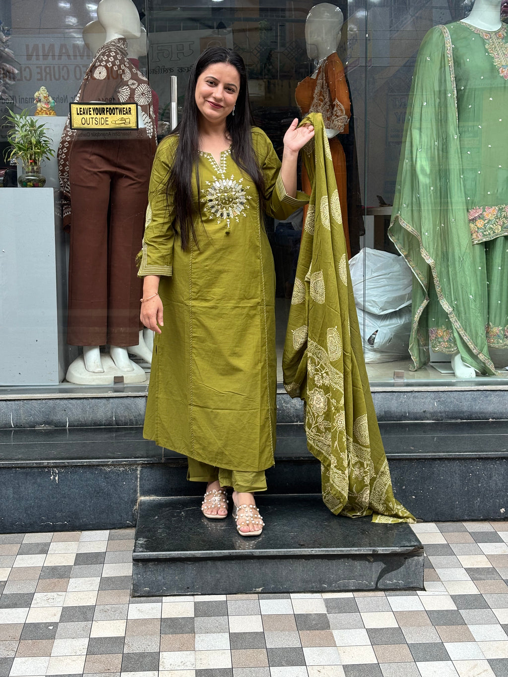 Pure Cotton Suit With Mirror Work