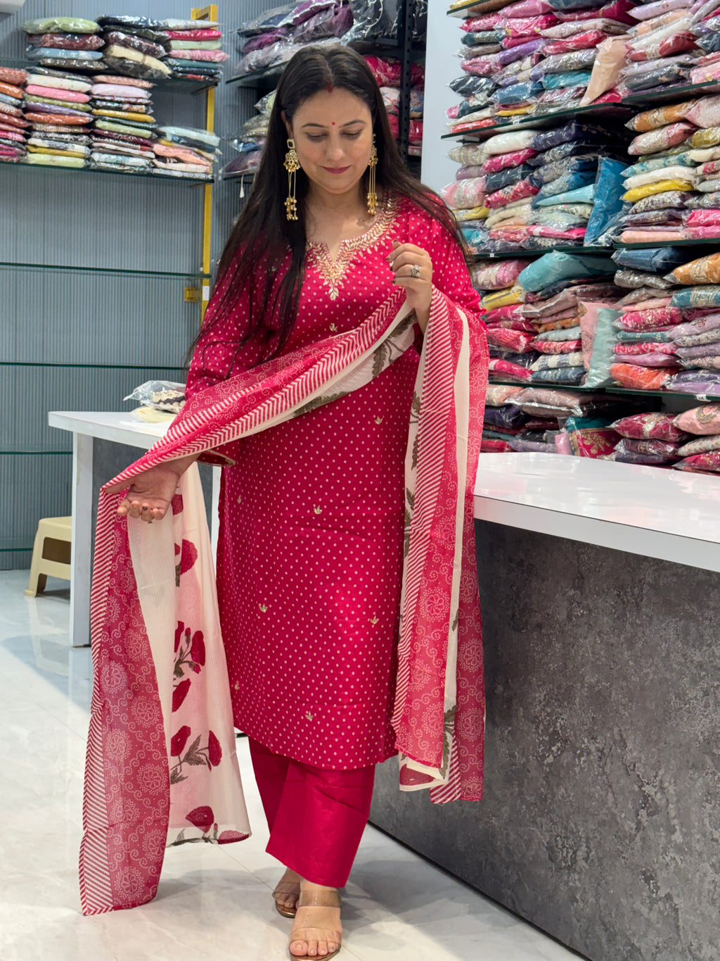Pure Cotton Bandhani Suit With Kota Doria Dupatta
