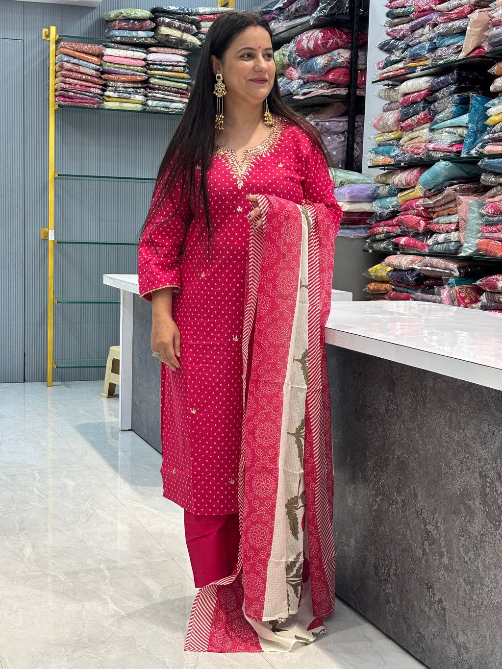 Pure Cotton Bandhani Suit With Kota Doria Dupatta