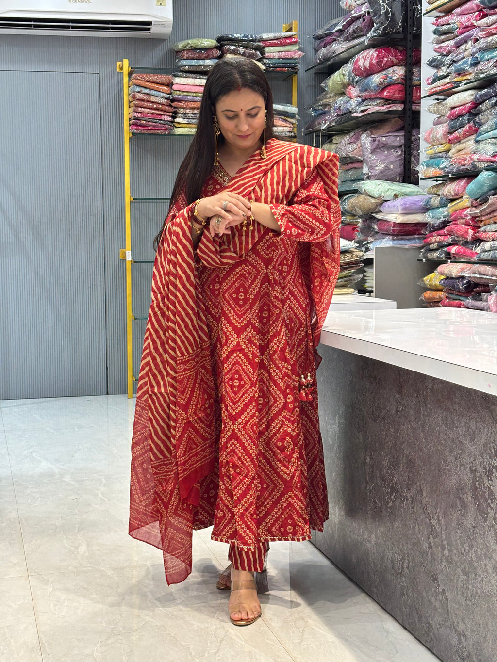 Pure Cotton Anarkali Bandhani Suit