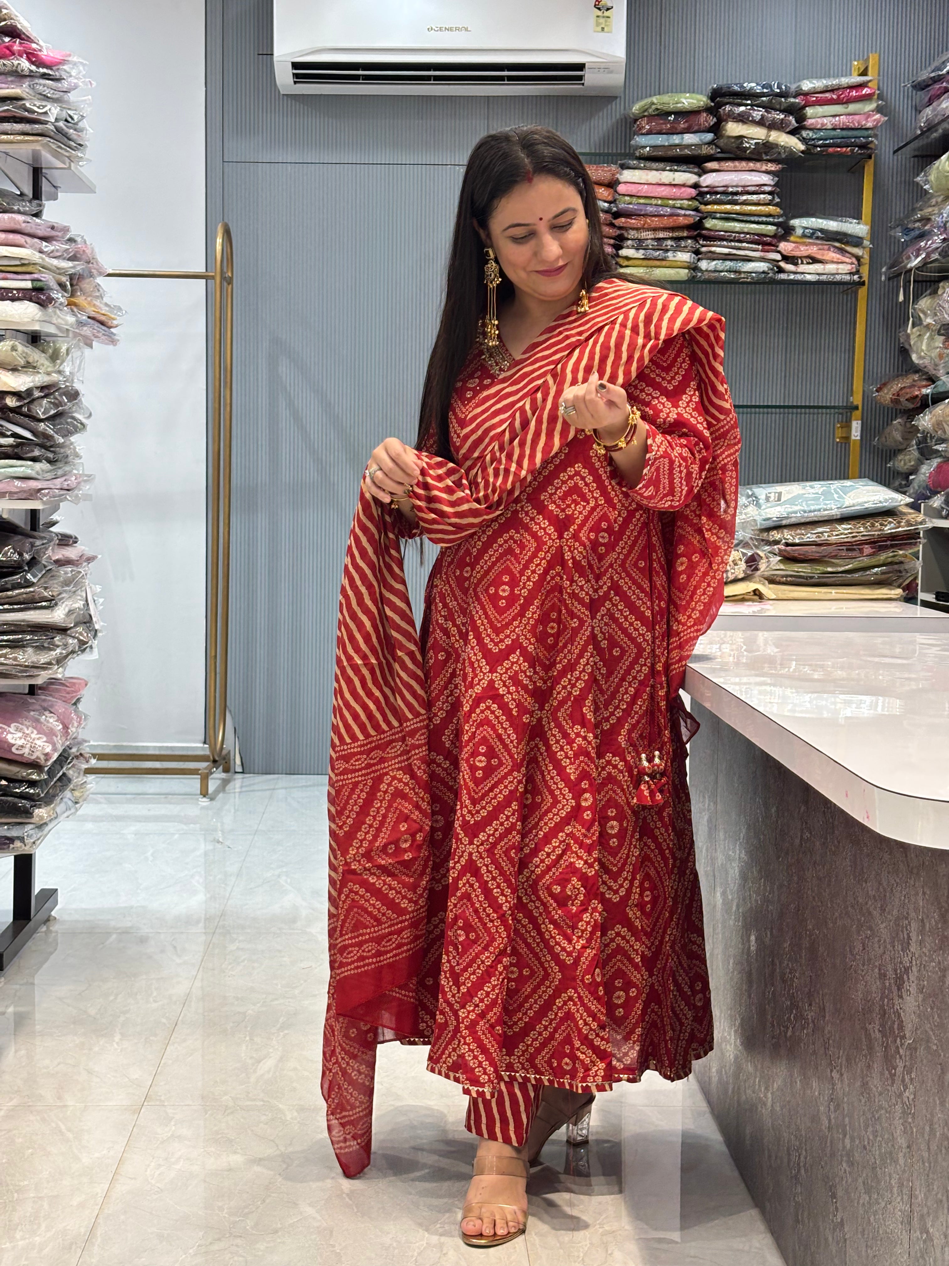 Pure Cotton Anarkali Bandhani Suit