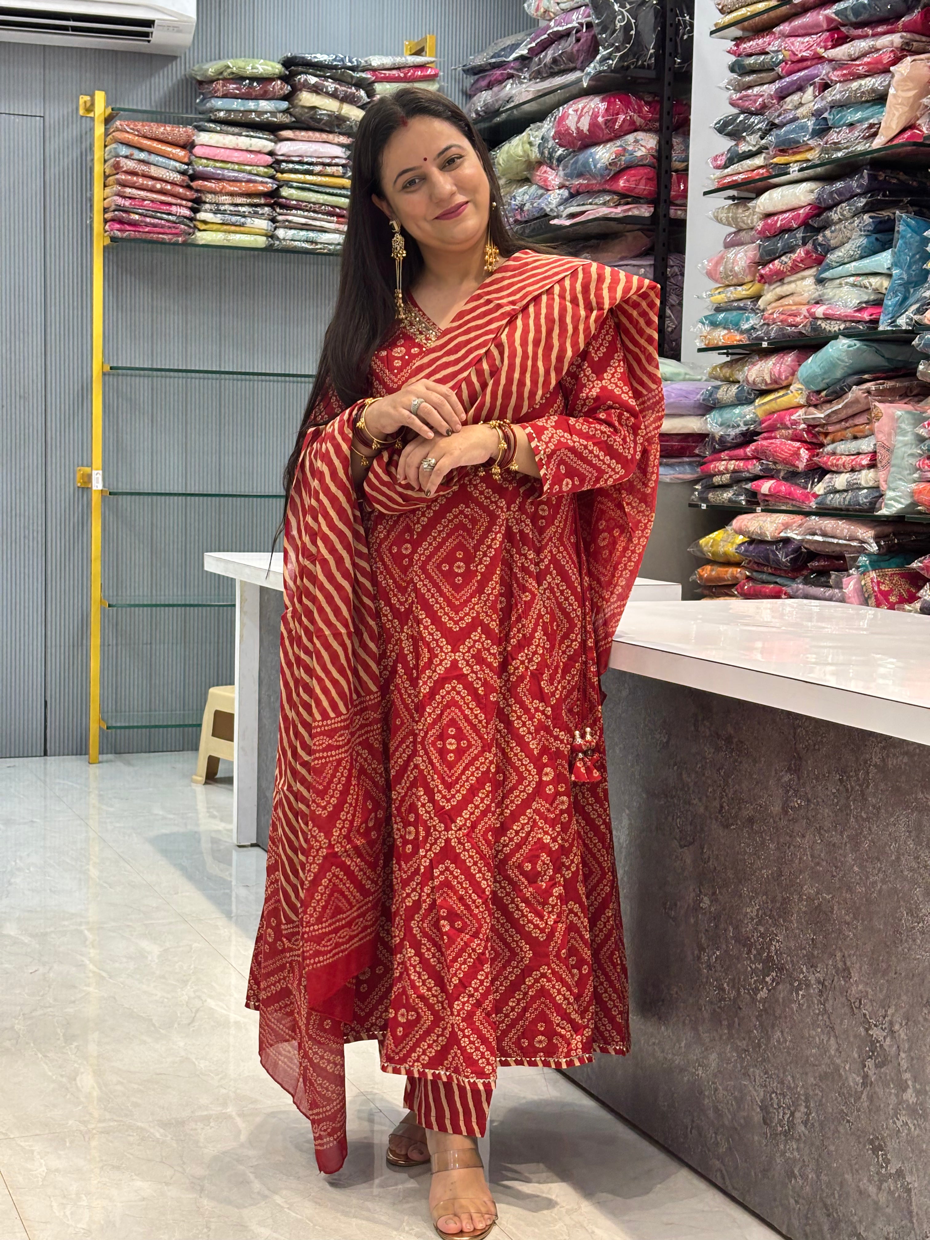 Pure Cotton Anarkali Bandhani Suit