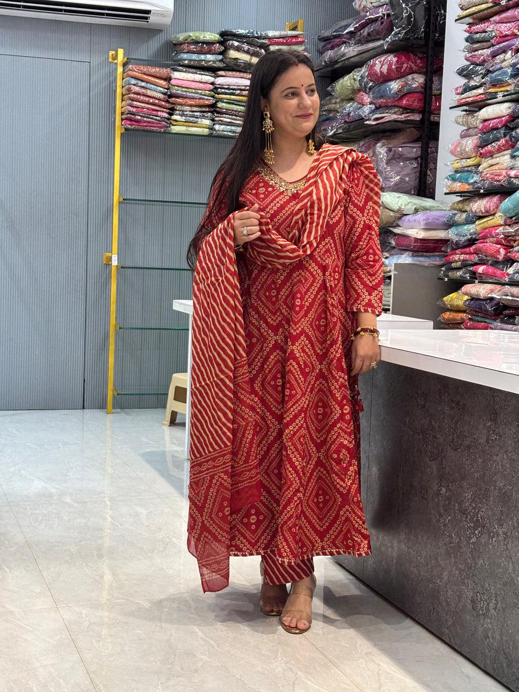 Pure Cotton Anarkali Bandhani Suit