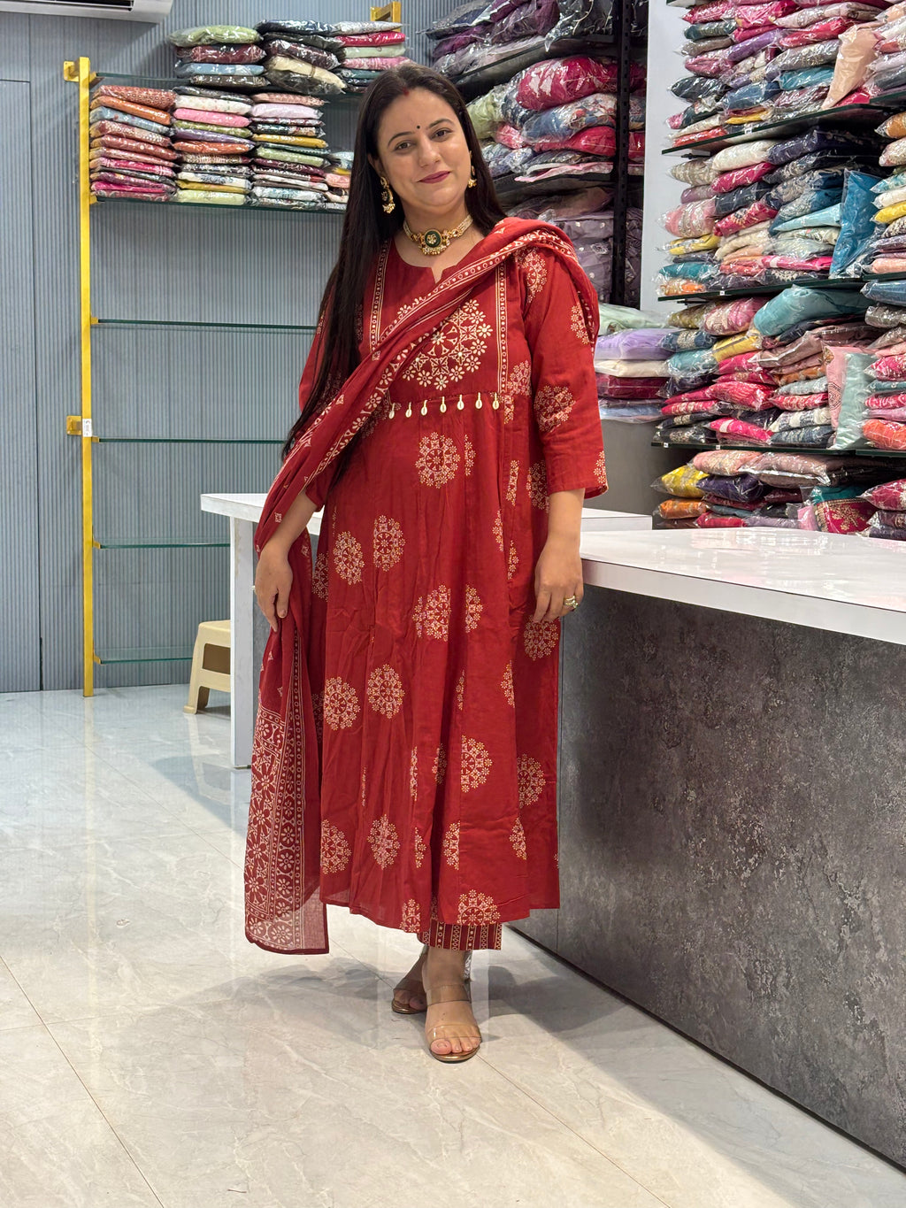 Pure Cotton Bandhani Anarkali