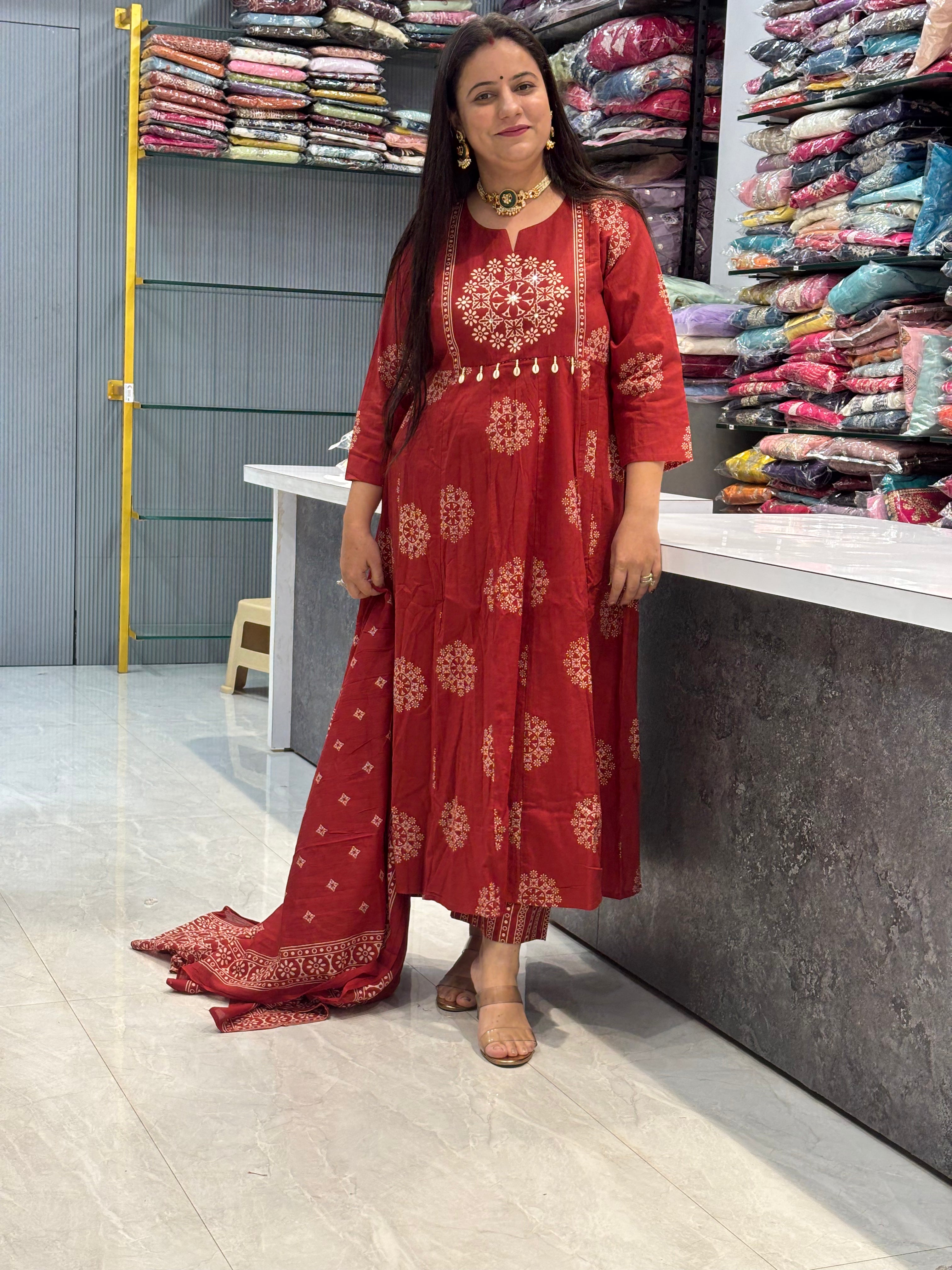 Pure Cotton Bandhani Anarkali