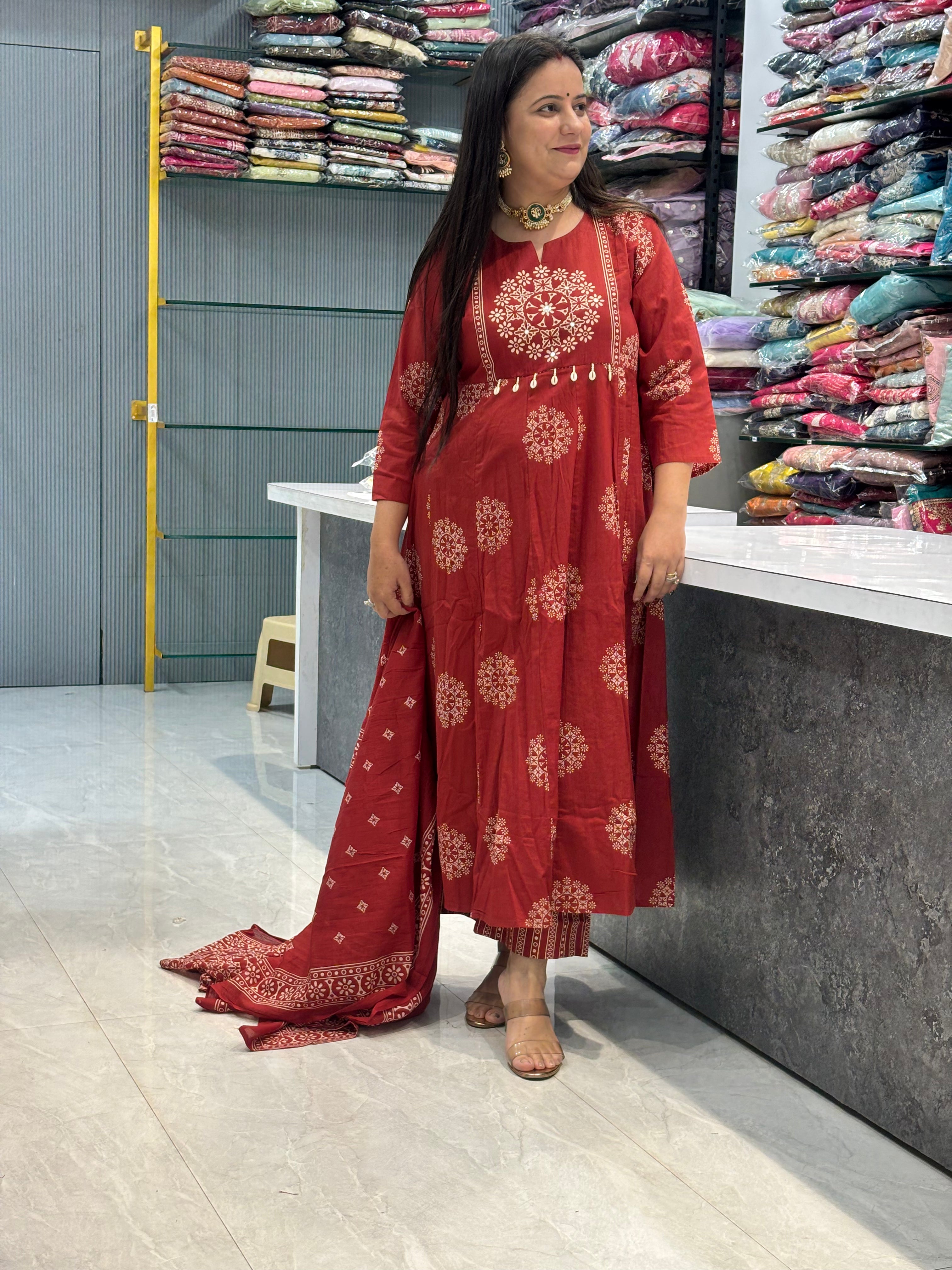 Pure Cotton Bandhani Anarkali