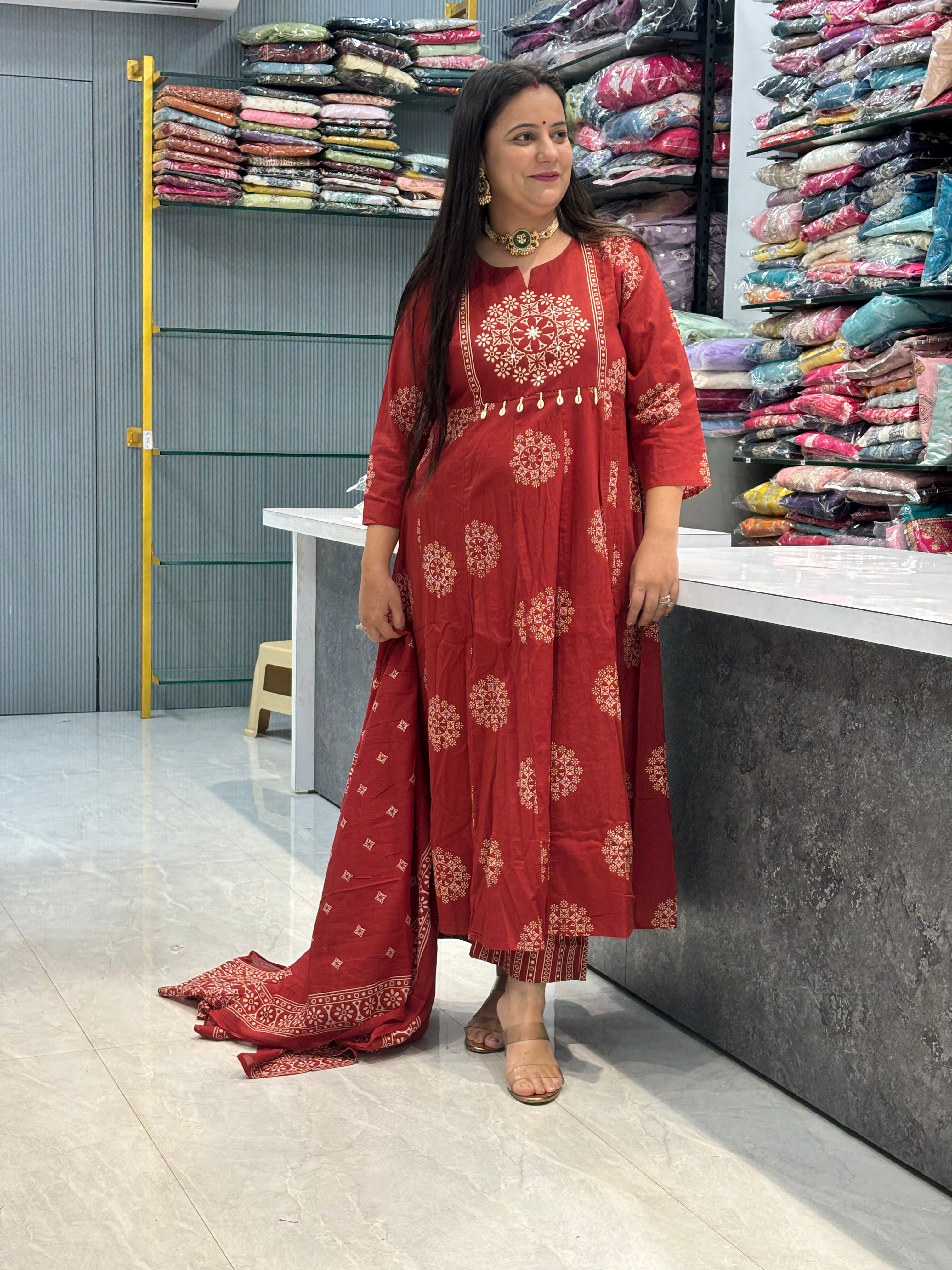 Pure Cotton Bandhani Anarkali