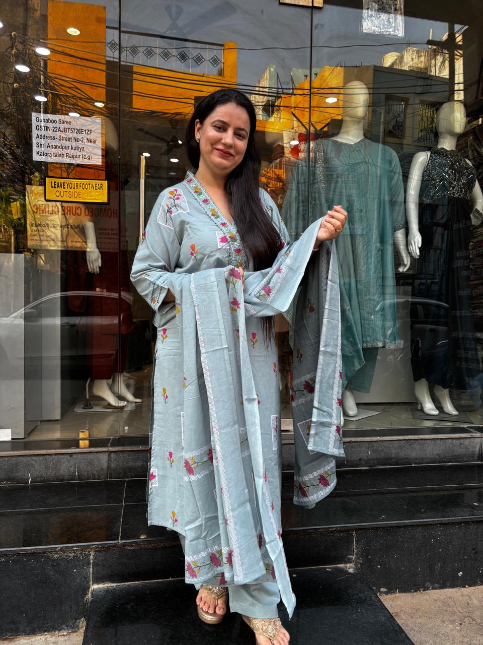 Pure Cotton Embroidered 3PC Suit