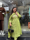 Lime Green Cotton Applic Work Suit Set
