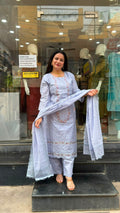 Lavender Cotton Embroidered Suit Set