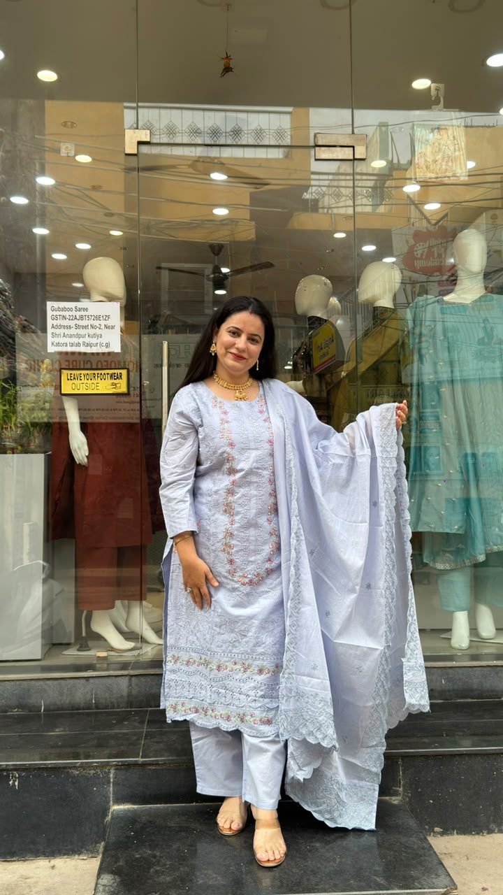 Lavender Cotton Embroidered Suit Set