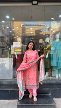 Peach Pink Muslin Floral Suit Set