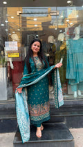 Teal Green Muslin Printed Suit Set