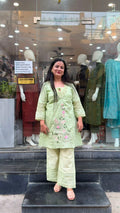 Pistachio Green Cotton Embroidered Co-Ord Set