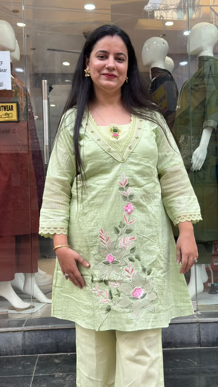 Pistachio Green Cotton Embroidered Co-Ord Set