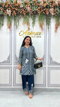 Navy Blue Muslin Printed Co-Ord Set