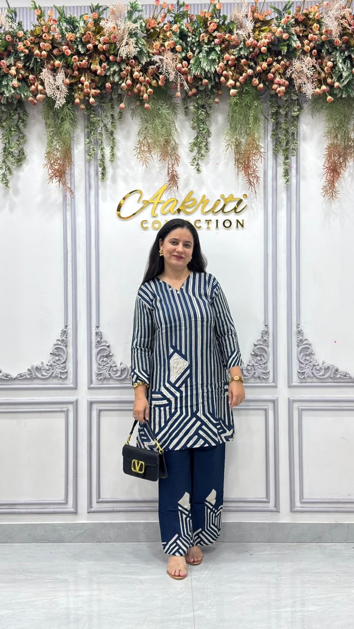 Navy Blue Muslin Printed Co-Ord Set
