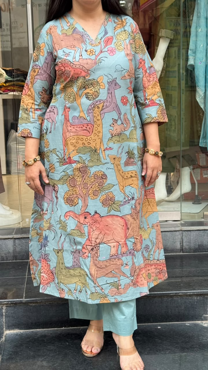 Sky Blue Cotton Printed Co-Ord Set