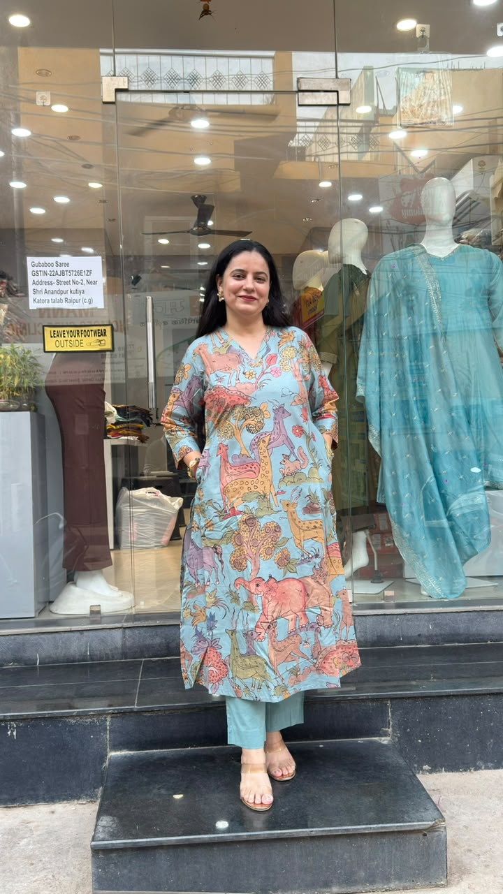 Sky Blue Cotton Printed Co-Ord Set
