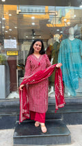 Ruby Red Striped Cotton Suit Set