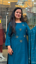 Teal Blue Vichitra Silk Embellished Suit Set